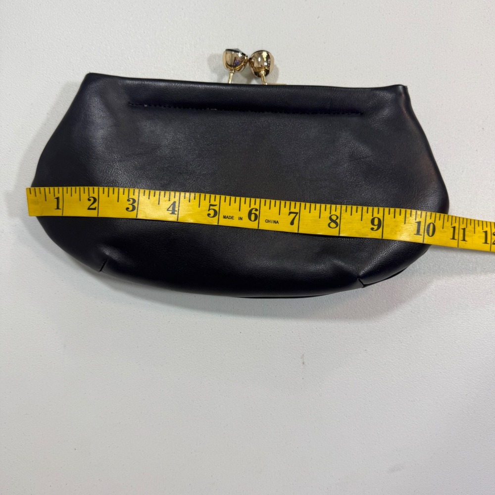 The Limited Womens Clutch Black Faux Leather Kiss Lock Career Modern Handbag - Picture 7 of 8